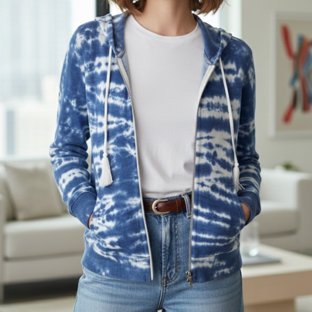 Aerie Navy Tie-Dye Hooded Sweater